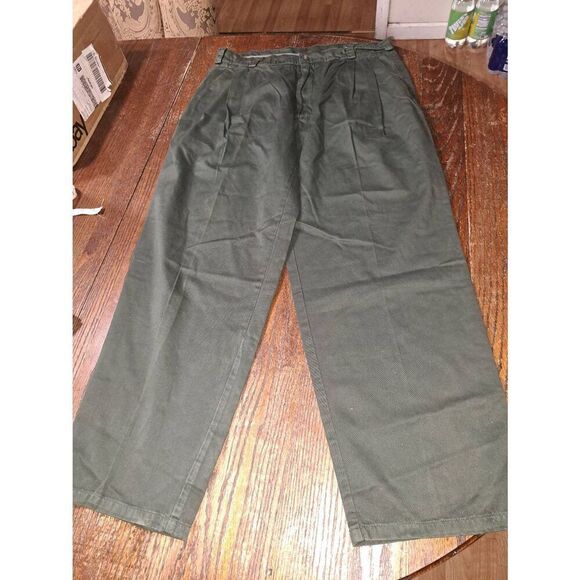 Vintage 36x30 Perry Ellis America Green Pleated Front Cotton Pants with Pockets - Picture 1 of 4